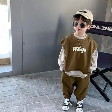 MQTIME  -   Boy Set Outfit Autumn Baby Kid Clothes Suit Children Sports Waistcoat +T-Shirt  and Pants 3pcs Cotton Tracksuit